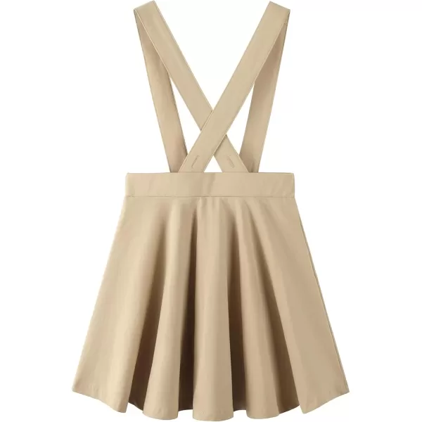 Noomelfish Girls Suspender Skater Skirt Stretchy Cotton Flared Overall Dress 512 YearsKhaki