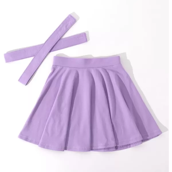 Noomelfish Girls Suspender Skater Skirt Stretchy Cotton Flared Overall Dress 512 YearsLight Purple