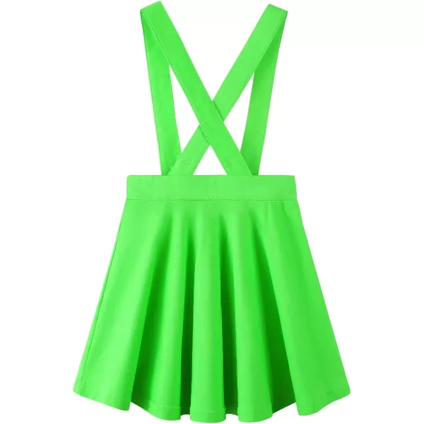 Noomelfish Girls Suspender Skater Skirt Stretchy Cotton Flared Overall Dress 512 YearsNeon Green