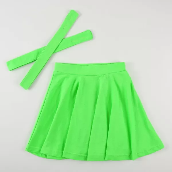Noomelfish Girls Suspender Skater Skirt Stretchy Cotton Flared Overall Dress 512 YearsNeon Green