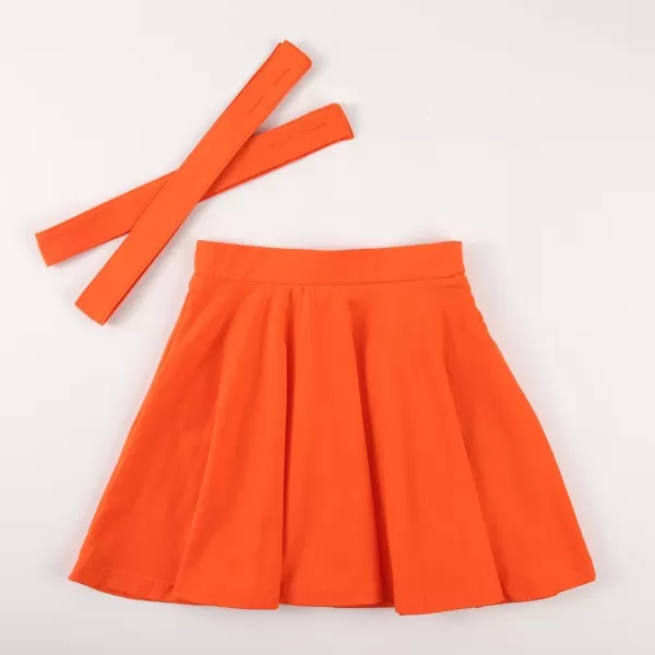 Noomelfish Girls Suspender Skater Skirt Stretchy Cotton Flared Overall Dress 512 YearsOrange