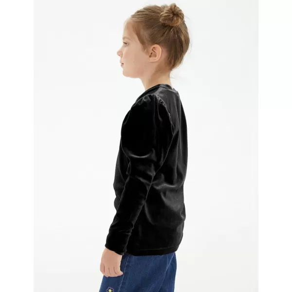 Noomelfish Girls Velvet Puff Long Sleeve Shirt Casual Solid Pleated Blouse Tops 512 YearsBlack