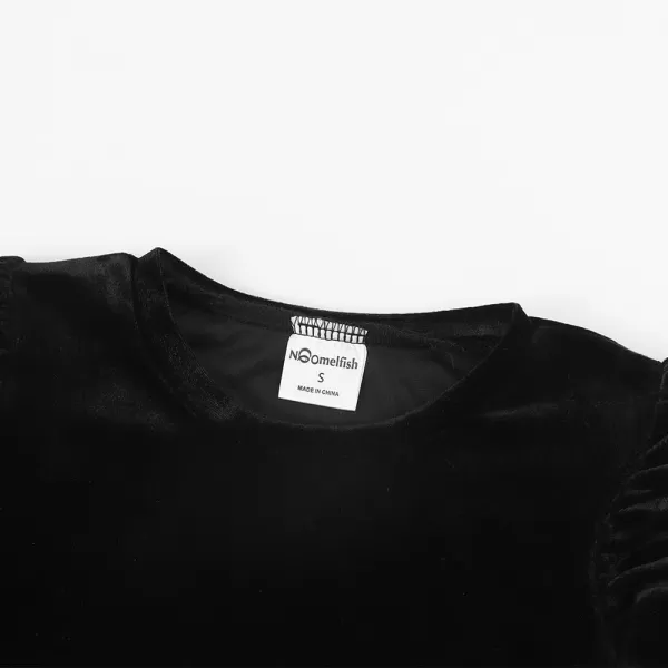 Noomelfish Girls Velvet Puff Long Sleeve Shirt Casual Solid Pleated Blouse Tops 512 YearsBlack