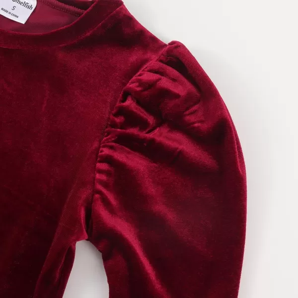 Noomelfish Girls Velvet Puff Long Sleeve Shirt Casual Solid Pleated Blouse Tops 512 YearsBurgundy