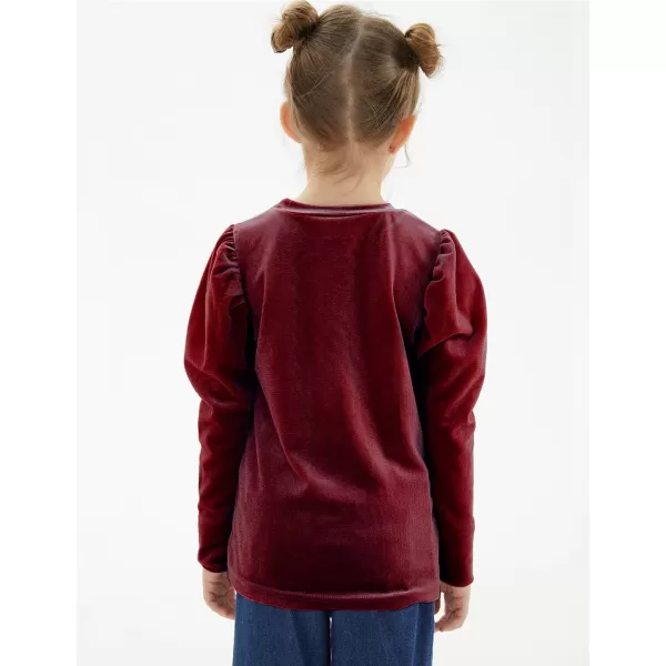Noomelfish Girls Velvet Puff Long Sleeve Shirt Casual Solid Pleated Blouse Tops 512 YearsBurgundy