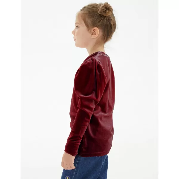 Noomelfish Girls Velvet Puff Long Sleeve Shirt Casual Solid Pleated Blouse Tops 512 YearsBurgundy