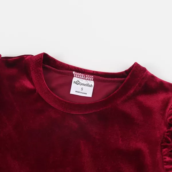 Noomelfish Girls Velvet Puff Long Sleeve Shirt Casual Solid Pleated Blouse Tops 512 YearsBurgundy