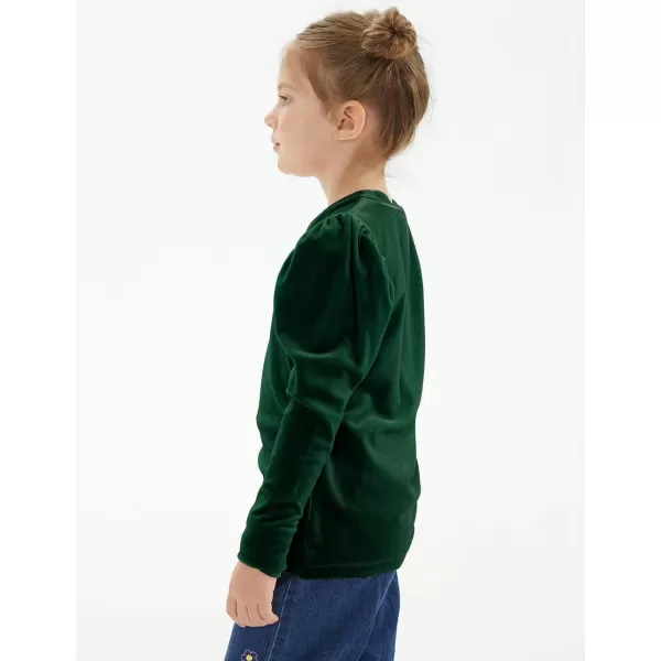Noomelfish Girls Velvet Puff Long Sleeve Shirt Casual Solid Pleated Blouse Tops 512 YearsDark Green
