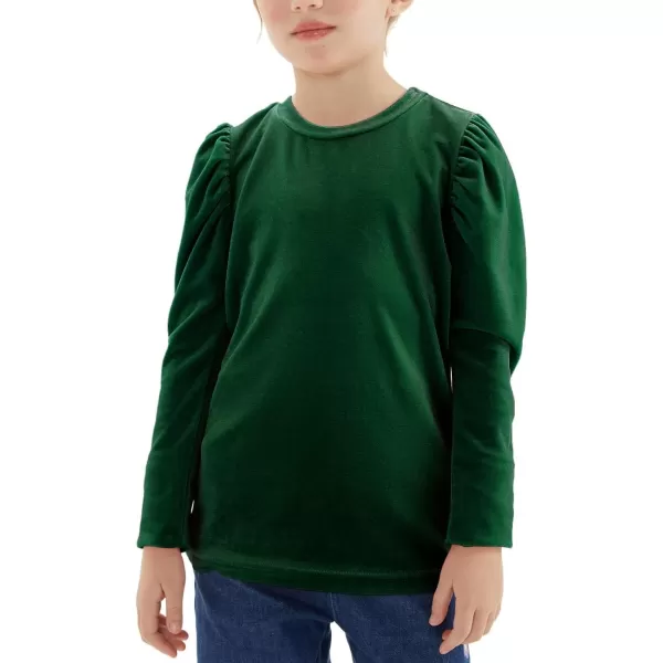 Noomelfish Girls Velvet Puff Long Sleeve Shirt Casual Solid Pleated Blouse Tops 512 YearsDark Green