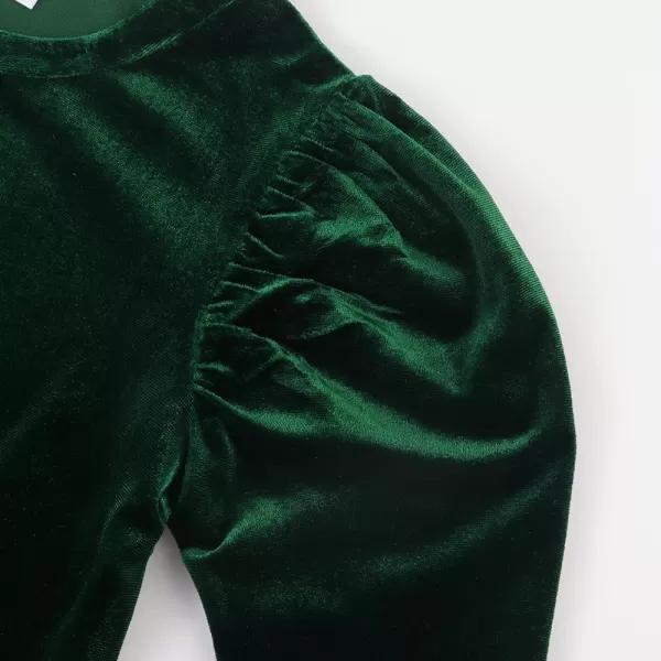 Noomelfish Girls Velvet Puff Long Sleeve Shirt Casual Solid Pleated Blouse Tops 512 YearsDark Green
