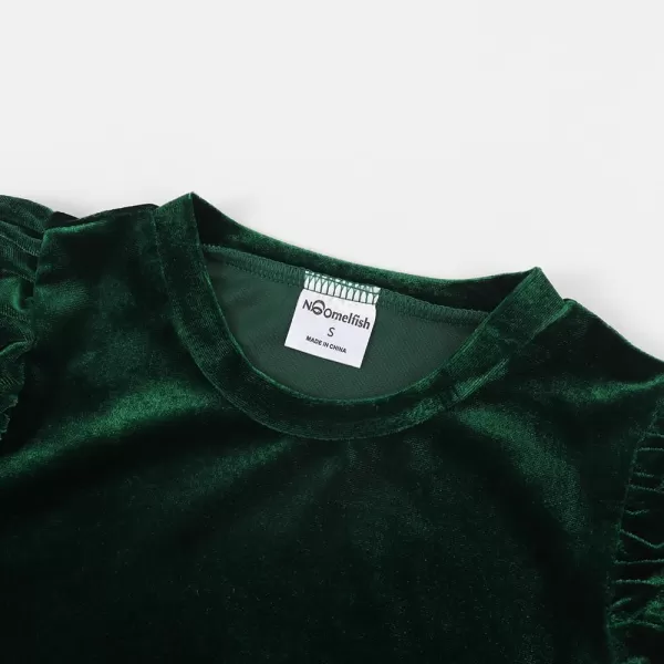 Noomelfish Girls Velvet Puff Long Sleeve Shirt Casual Solid Pleated Blouse Tops 512 YearsDark Green