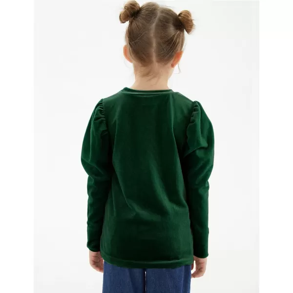 Noomelfish Girls Velvet Puff Long Sleeve Shirt Casual Solid Pleated Blouse Tops 512 YearsDark Green