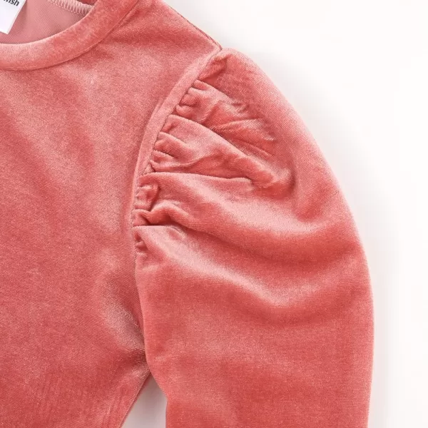 Noomelfish Girls Velvet Puff Long Sleeve Shirt Casual Solid Pleated Blouse Tops 512 YearsPink