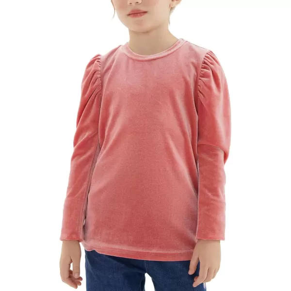 Noomelfish Girls Velvet Puff Long Sleeve Shirt Casual Solid Pleated Blouse Tops 512 YearsPink
