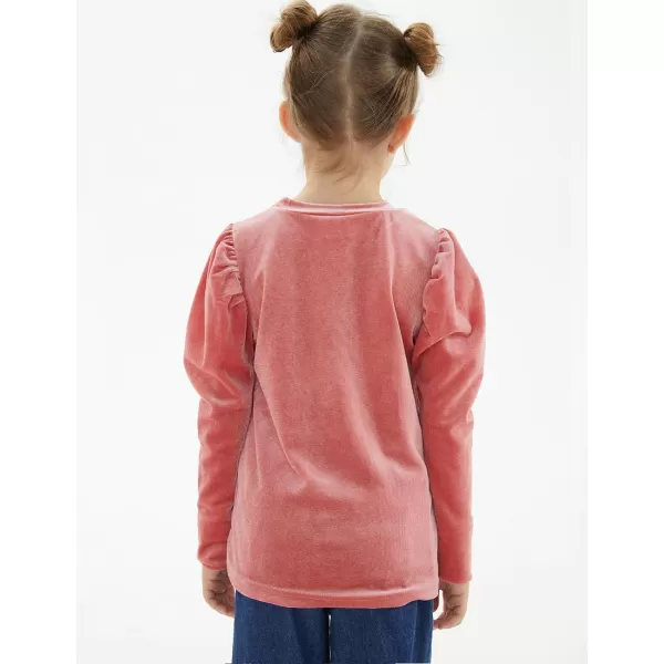 Noomelfish Girls Velvet Puff Long Sleeve Shirt Casual Solid Pleated Blouse Tops 512 YearsPink