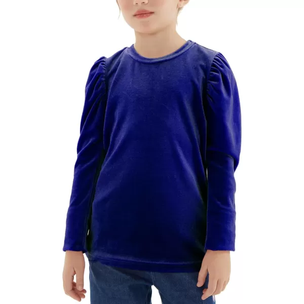 Noomelfish Girls Velvet Puff Long Sleeve Shirt Casual Solid Pleated Blouse Tops 512 YearsRoyal Blue