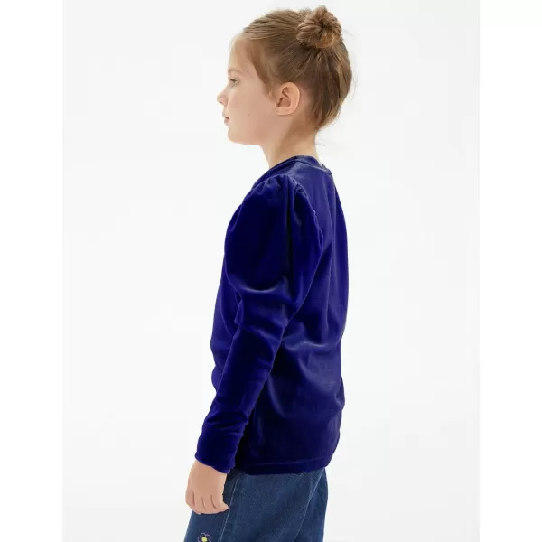 Noomelfish Girls Velvet Puff Long Sleeve Shirt Casual Solid Pleated Blouse Tops 512 YearsRoyal Blue