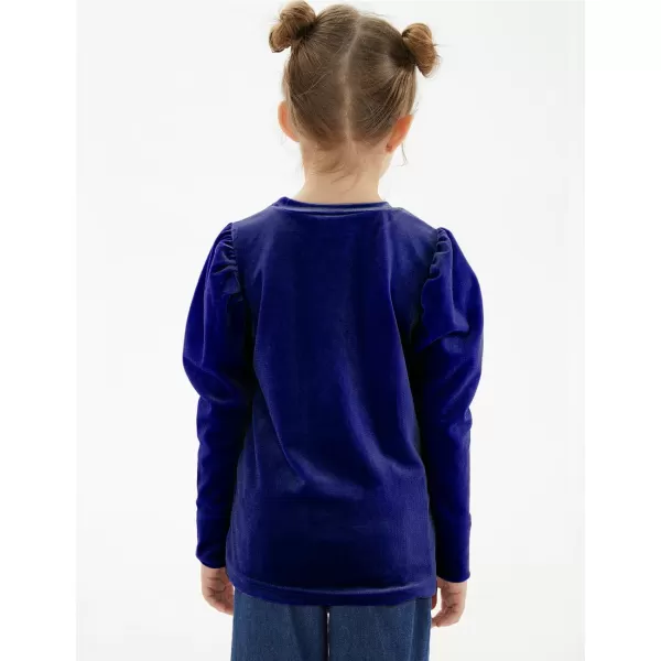 Noomelfish Girls Velvet Puff Long Sleeve Shirt Casual Solid Pleated Blouse Tops 512 YearsRoyal Blue