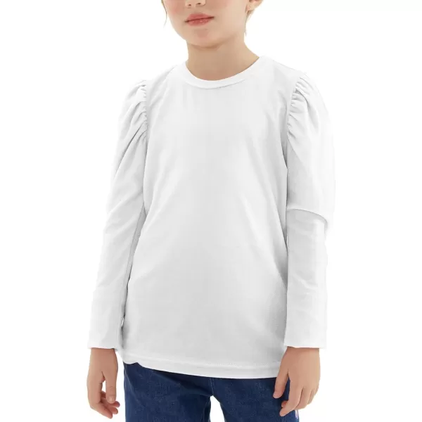 Noomelfish Girls Velvet Puff Long Sleeve Shirt Casual Solid Pleated Blouse Tops 512 YearsWhite