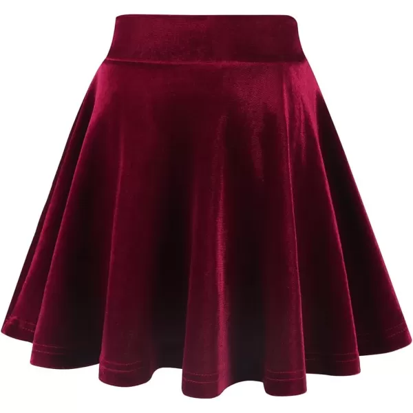 Noomelfish Girls Velvet Stretch Mini Flared Pleated Skater Skirt 412 YearsBurgundy