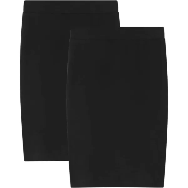 Noomelfish Girls 2 Pack Knee Length Pencil Skirts Plain Stretch Cotton Modest Skirt 514 YearsBlack 2 Pack