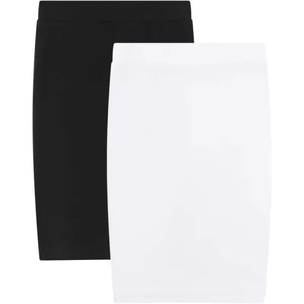 Noomelfish Girls 2 Pack Knee Length Pencil Skirts Plain Stretch Cotton Modest Skirt 514 YearsWhiteBlack