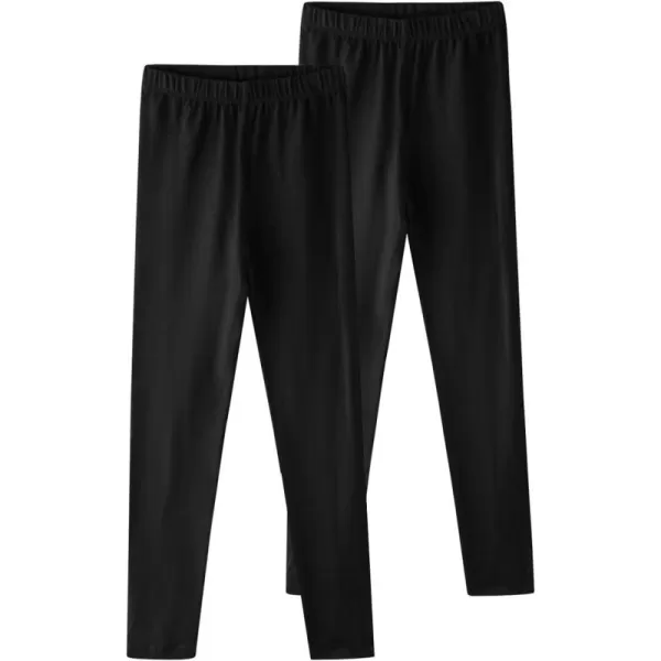 Noomelfish Girls 2Pack Classic Cotton Full Length Leggings 212 YearsBlackBlack