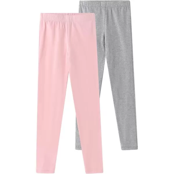 Noomelfish Girls 2Pack Classic Cotton Full Length Leggings 212 YearsGrayPink