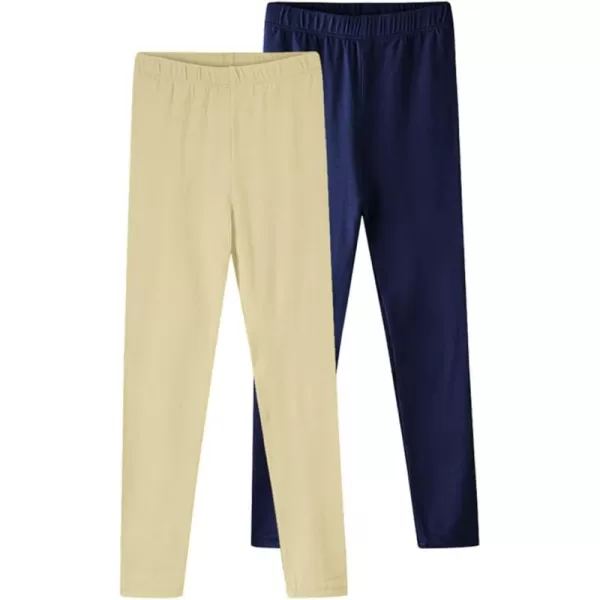 Noomelfish Girls 2Pack Classic Cotton Full Length Leggings 212 YearsNavyKhaki