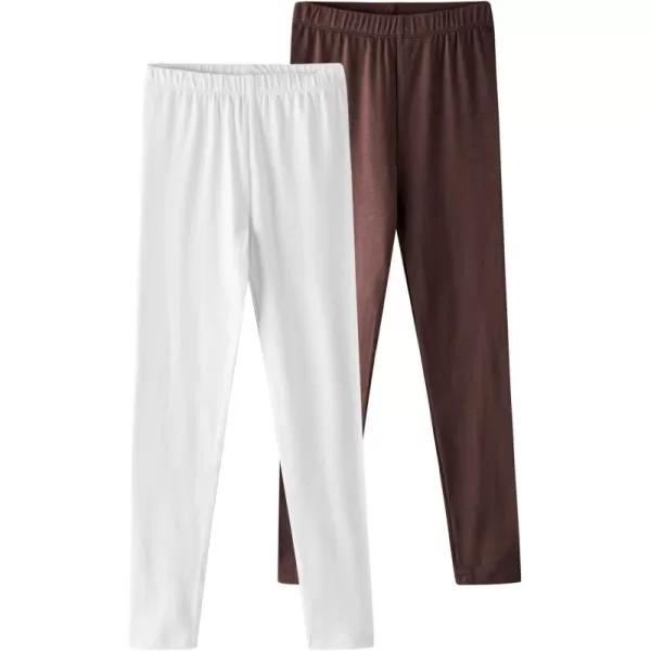 Noomelfish Girls 2Pack Classic Cotton Full Length Leggings 212 YearsWhiteBrown