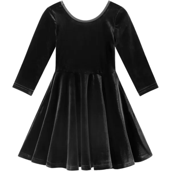 Noomelfish Girls 34 Sleeve Velvet Twirly Dress Casual Skater Dresses with Pockets 412 YearsBlack
