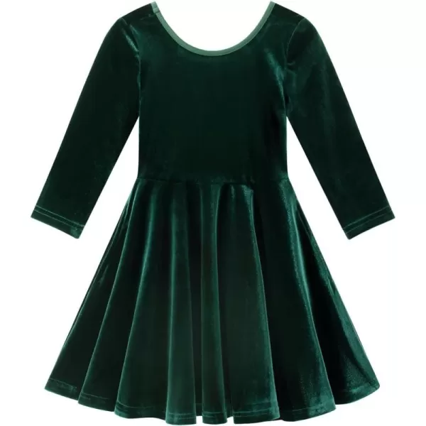 Noomelfish Girls 34 Sleeve Velvet Twirly Dress Casual Skater Dresses with Pockets 412 YearsDark Green