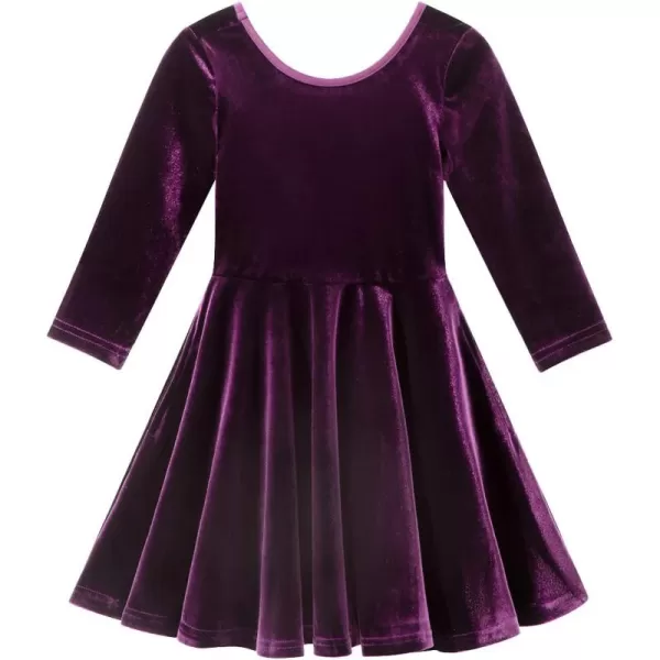 Noomelfish Girls 34 Sleeve Velvet Twirly Dress Casual Skater Dresses with Pockets 412 YearsDark Purple