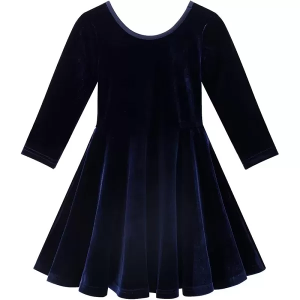 Noomelfish Girls 34 Sleeve Velvet Twirly Dress Casual Skater Dresses with Pockets 412 YearsNavy Blue