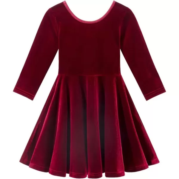 Noomelfish Girls 34 Sleeve Velvet Twirly Dress Casual Skater Dresses with Pockets 412 YearsWine Red