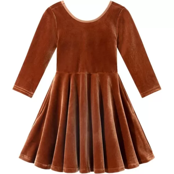 Noomelfish Girls 34 Sleeve Velvet Twirly Dress Casual Skater Dresses with Pockets 412 YearsYellow