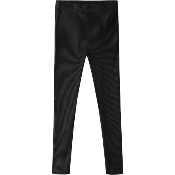 Noomelfish Girls Basic Ribbed Leggings Kids Cotton Kint Footless Full Length Tights Pants 214 YearsBlack