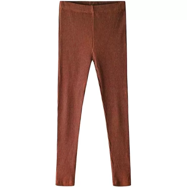 Noomelfish Girls Basic Ribbed Leggings Kids Cotton Kint Footless Full Length Tights Pants 214 YearsBrown
