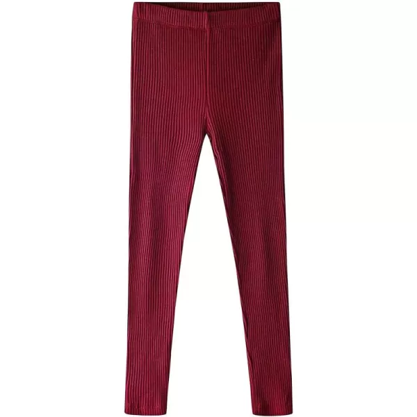 Noomelfish Girls Basic Ribbed Leggings Kids Cotton Kint Footless Full Length Tights Pants 214 YearsBurgundy