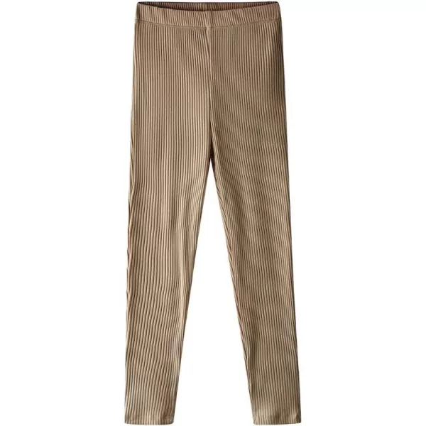 Noomelfish Girls Basic Ribbed Leggings Kids Cotton Kint Footless Full Length Tights Pants 214 YearsDark Khaki