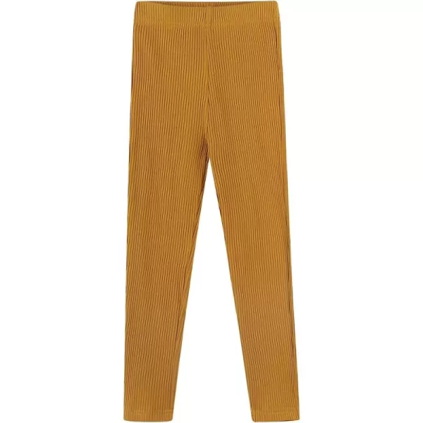 Noomelfish Girls Basic Ribbed Leggings Kids Cotton Kint Footless Full Length Tights Pants 214 YearsMustard Yellow