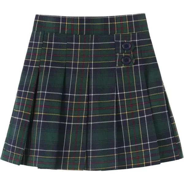 Noomelfish Girls Button Pleated Scooter Skirt School Uniform Skort 512 YearsGreen Plaid