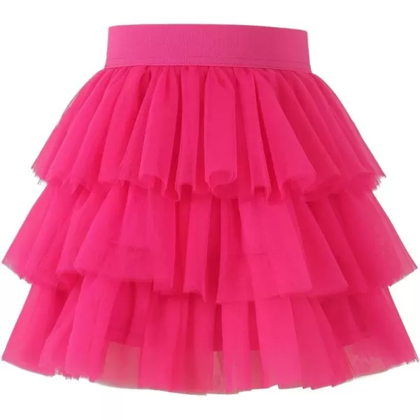 Noomelfish Girls Layered Tutu Skirt Ruffle Tiered Tulle Party Dance Skirts 310 YearsHot Pink