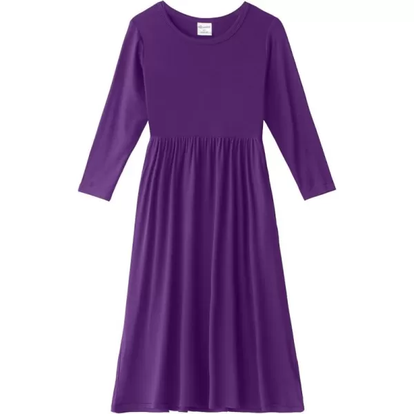 Noomelfish Girls Long Sleeve Maxi Dress Solid Color Casual Long Dresses with Pockets 412 YearsPurple