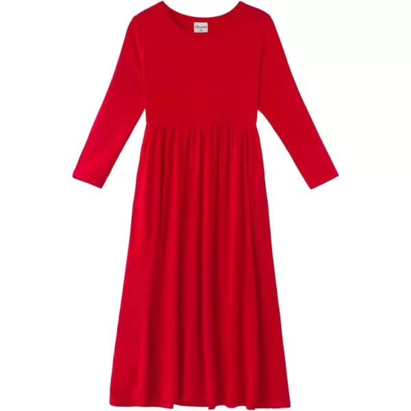 Noomelfish Girls Long Sleeve Maxi Dress Solid Color Casual Long Dresses with Pockets 412 YearsRed