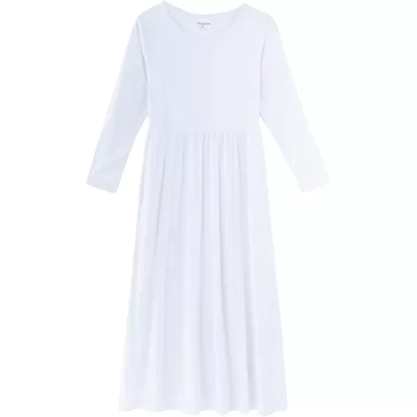 Noomelfish Girls Long Sleeve Maxi Dress Solid Color Casual Long Dresses with Pockets 412 YearsWhite