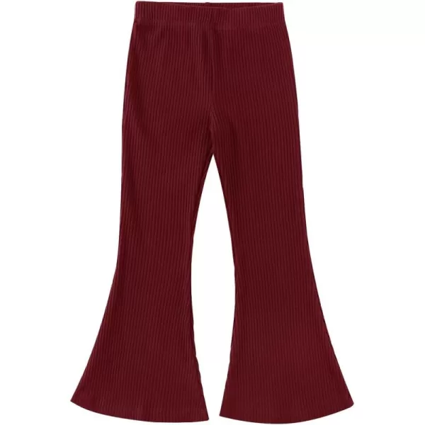 Noomelfish Girls Ribbed Flared Pants Cotton Ruffle Leggings Bell Bottoms 412 YearsBurgundy