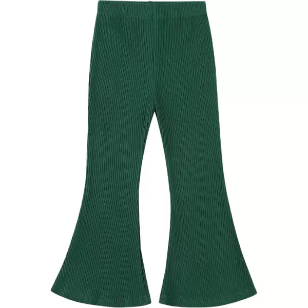 Noomelfish Girls Ribbed Flared Pants Cotton Ruffle Leggings Bell Bottoms 412 YearsDark Green
