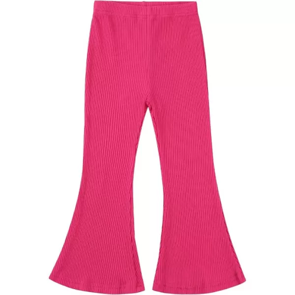Noomelfish Girls Ribbed Flared Pants Cotton Ruffle Leggings Bell Bottoms 412 YearsHot Pink
