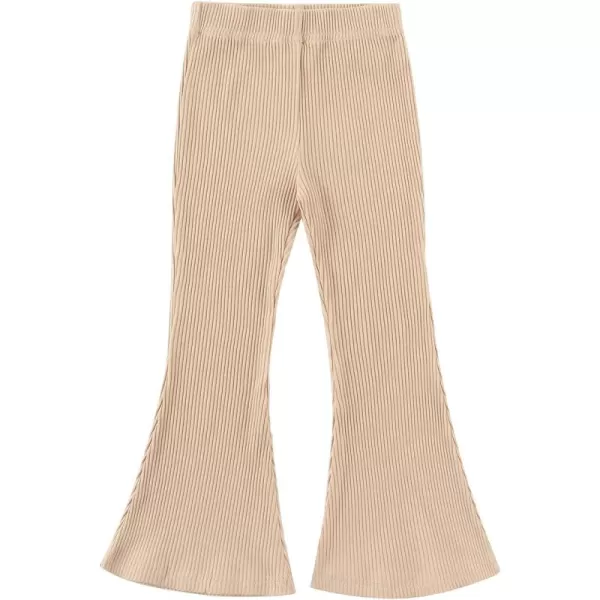 Noomelfish Girls Ribbed Flared Pants Cotton Ruffle Leggings Bell Bottoms 412 YearsKhaki